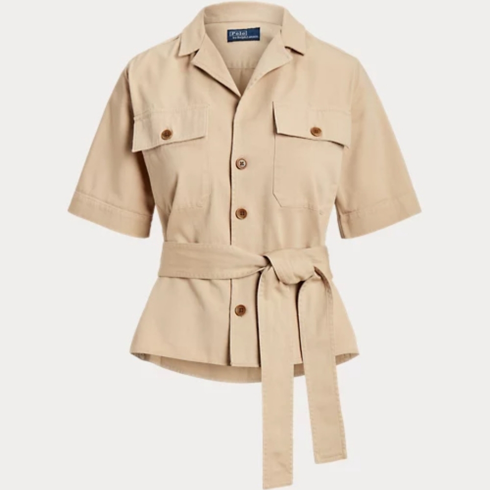 Polo Ralph Lauren Belted Twill‎ Short-Sleeve Utility Shirt 12 Tan Beige